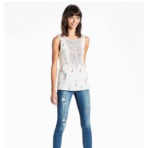 Lucky Brand blouse ikak woven embroidery NWT